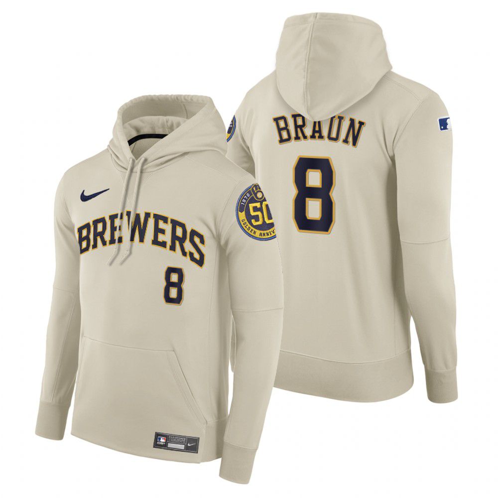 Men Milwaukee Brewers #8 Braun cream home hoodie 2021 MLB Nike Jerseys->new york mets->MLB Jersey